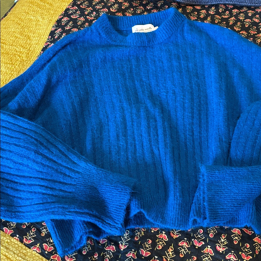 Anthropologie FRNCH bright blue alpaca sweater small medium - Picture 4 of 5